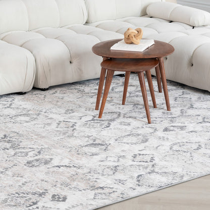 4' X 6' Beige and Gray Abstract Distressed Area Rug