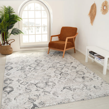 4' X 6' Beige and Gray Abstract Distressed Area Rug