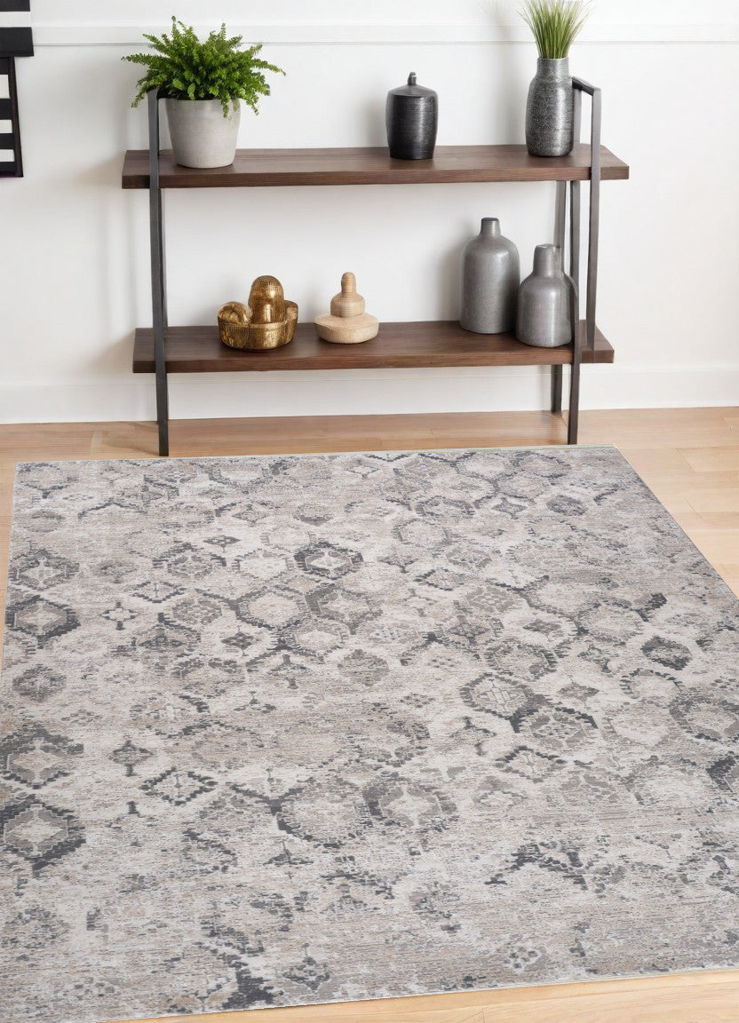 4' X 6' Beige and Gray Abstract Distressed Area Rug