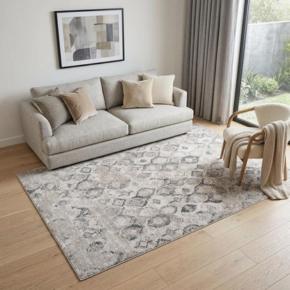 5' X 8' Beige and Gray Abstract Distressed Area Rug