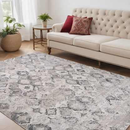 5' X 8' Beige and Gray Abstract Distressed Area Rug