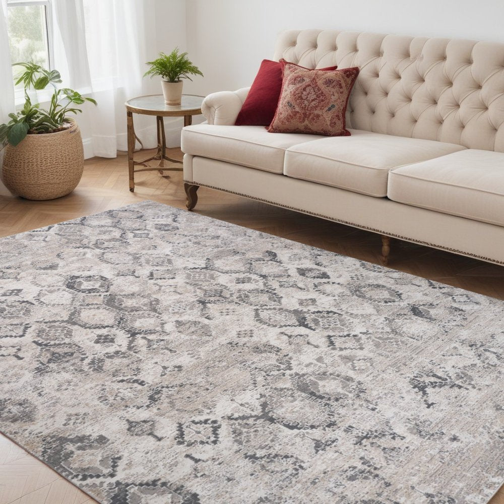 5' X 8' Beige and Gray Abstract Distressed Area Rug