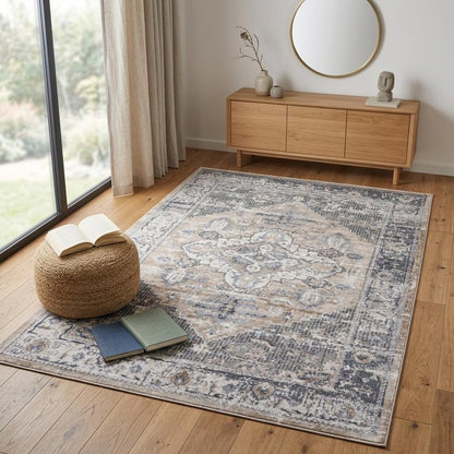 4' X 6' Gray and Brown Oriental Distressed Area Rug