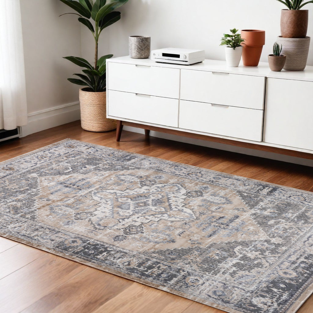 4' X 6' Gray and Brown Oriental Distressed Area Rug