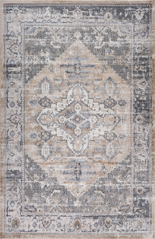 5' X 8' Gray and Brown Oriental Distressed Area Rug