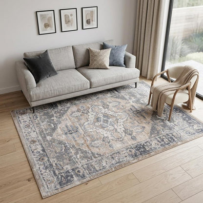 5' X 8' Gray and Brown Oriental Distressed Area Rug