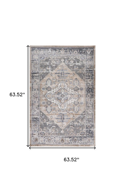 5' X 8' Gray and Brown Oriental Distressed Area Rug
