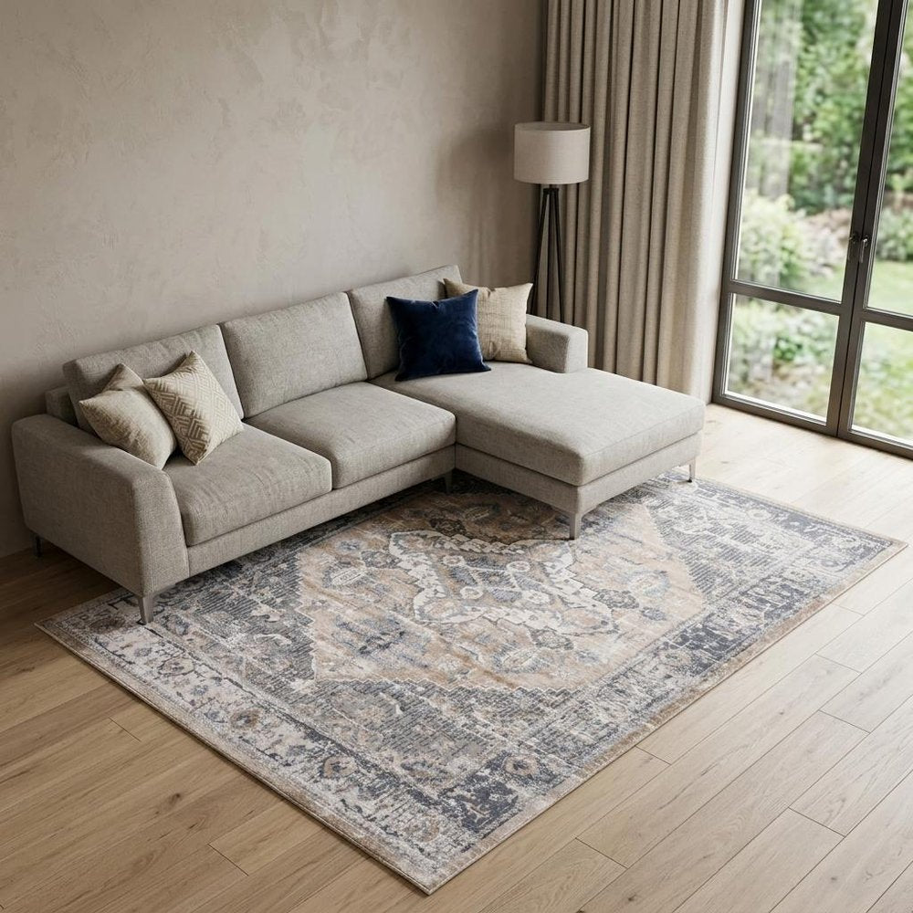 7' X 10' Gray and Brown Oriental Distressed Area Rug