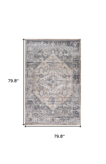 7' X 10' Gray and Brown Oriental Distressed Area Rug