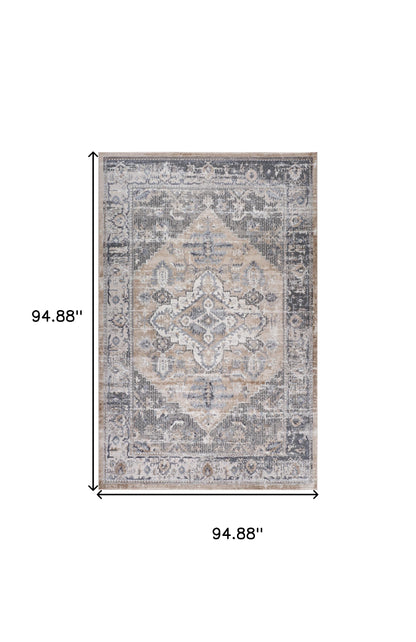 8' X 11' Gray and Brown Oriental Distressed Area Rug