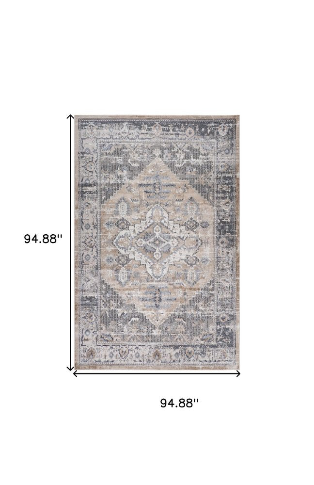 8' X 11' Gray and Brown Oriental Distressed Area Rug
