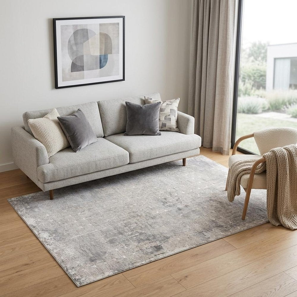 5' X 8' Gray and Beige Abstract Distressed Area Rug