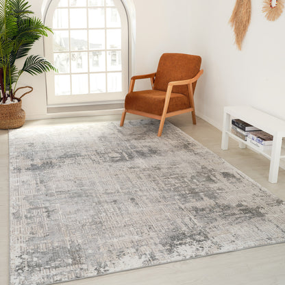 5' X 8' Gray and Beige Abstract Distressed Area Rug