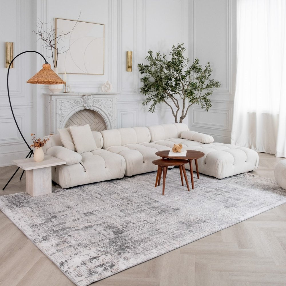 7' X 10' Gray and Beige Abstract Distressed Area Rug