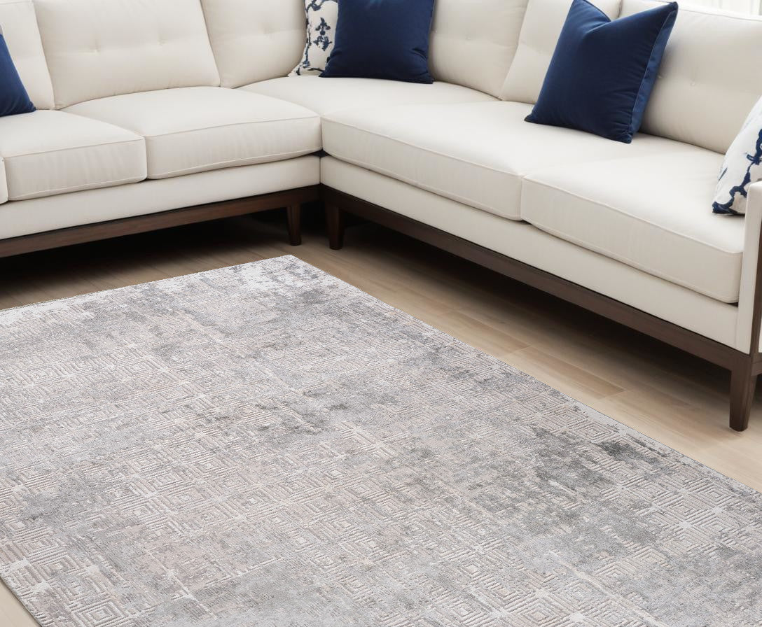 7' X 10' Gray and Beige Abstract Distressed Area Rug