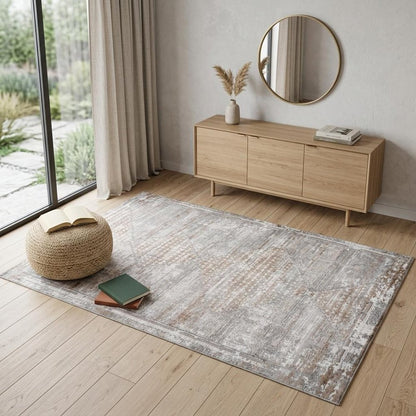 4' X 6' Gray and Brown Abstract Distressed Area Rug