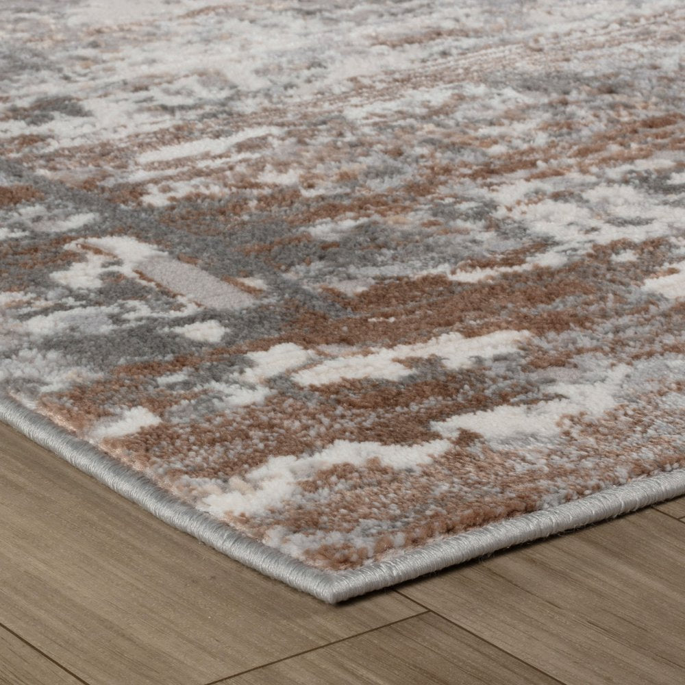 5' X 8' Gray and Brown Abstract Distressed Area Rug