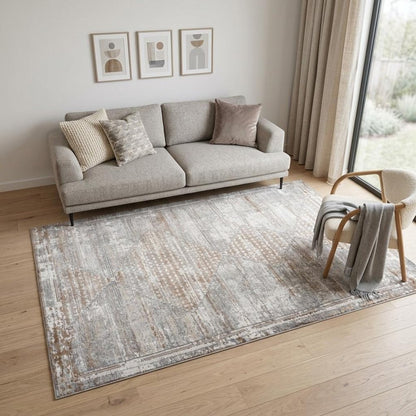 5' X 8' Gray and Brown Abstract Distressed Area Rug