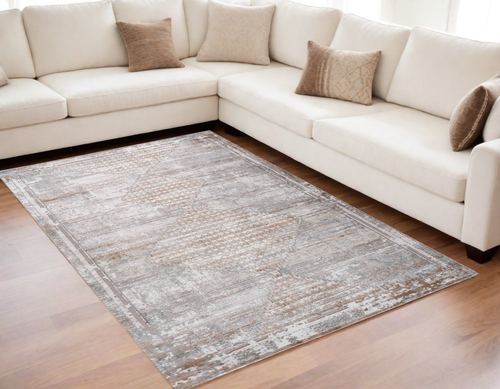 5' X 8' Gray and Brown Abstract Distressed Area Rug