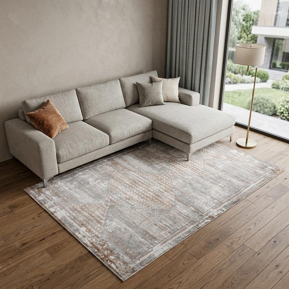 7' X 10' Gray and Brown Abstract Distressed Area Rug
