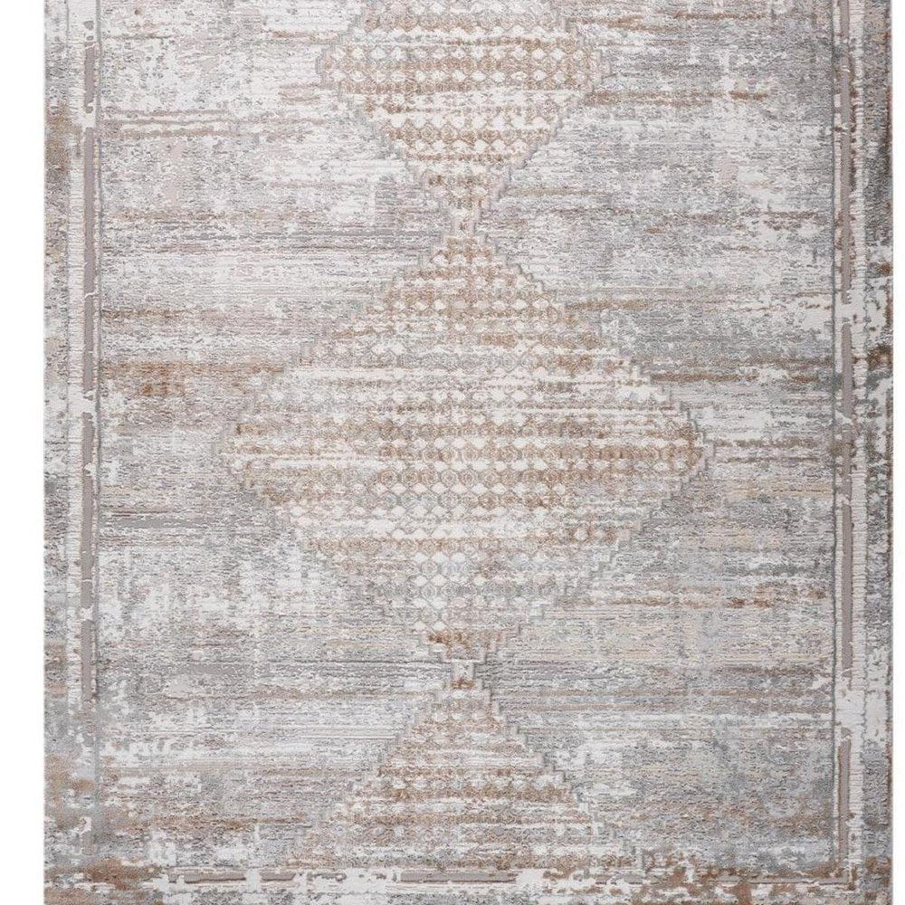 7' X 10' Gray and Brown Abstract Distressed Area Rug