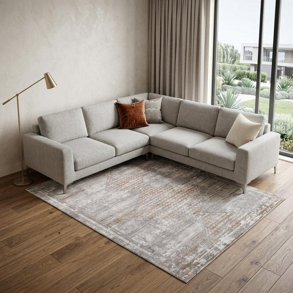8' X 11' Gray and Brown Abstract Distressed Area Rug