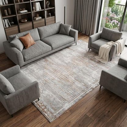 8' X 11' Gray and Brown Abstract Distressed Area Rug