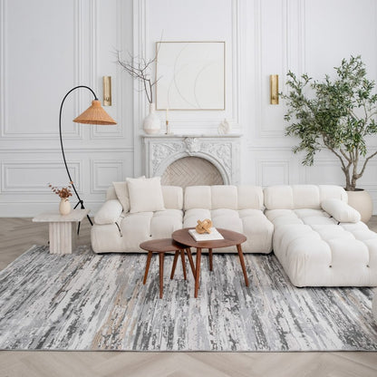 4' X 6' Gray and Beige Abstract Distressed Area Rug