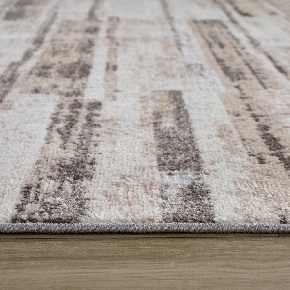 7' X 10' Beige and Brown Abstract Distressed Area Rug