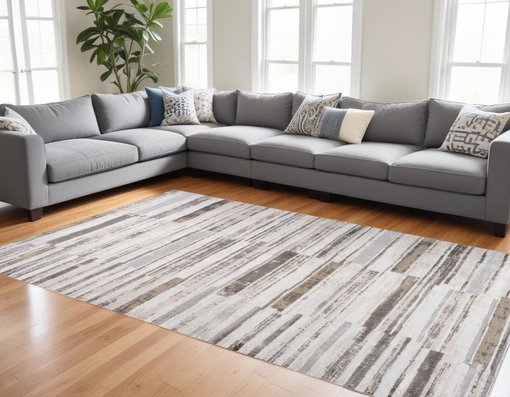 7' X 10' Beige and Brown Abstract Distressed Area Rug