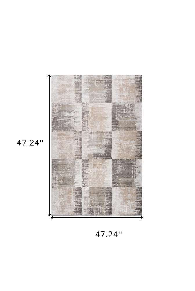 4' X 6' Beige and Brown Abstract Distressed Area Rug