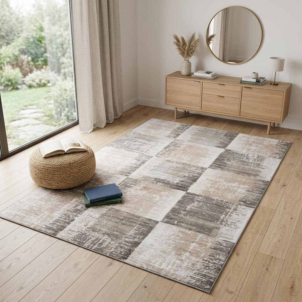 4' X 6' Beige and Brown Abstract Distressed Area Rug