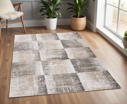 4' X 6' Beige and Brown Abstract Distressed Area Rug