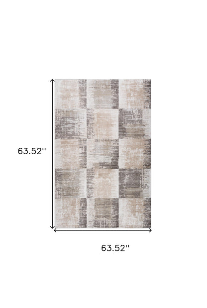 5' X 8' Beige and Brown Abstract Distressed Area Rug