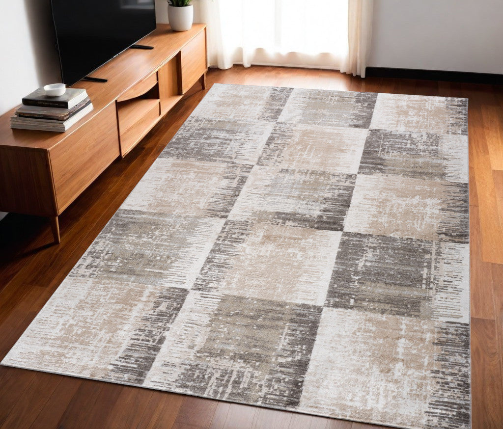 5' X 8' Beige and Brown Abstract Distressed Area Rug