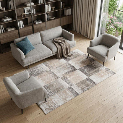 7' X 10' Beige and Brown Abstract Distressed Area Rug