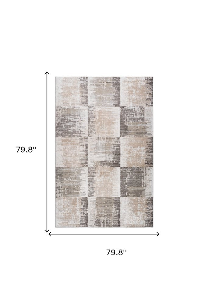 7' X 10' Beige and Brown Abstract Distressed Area Rug
