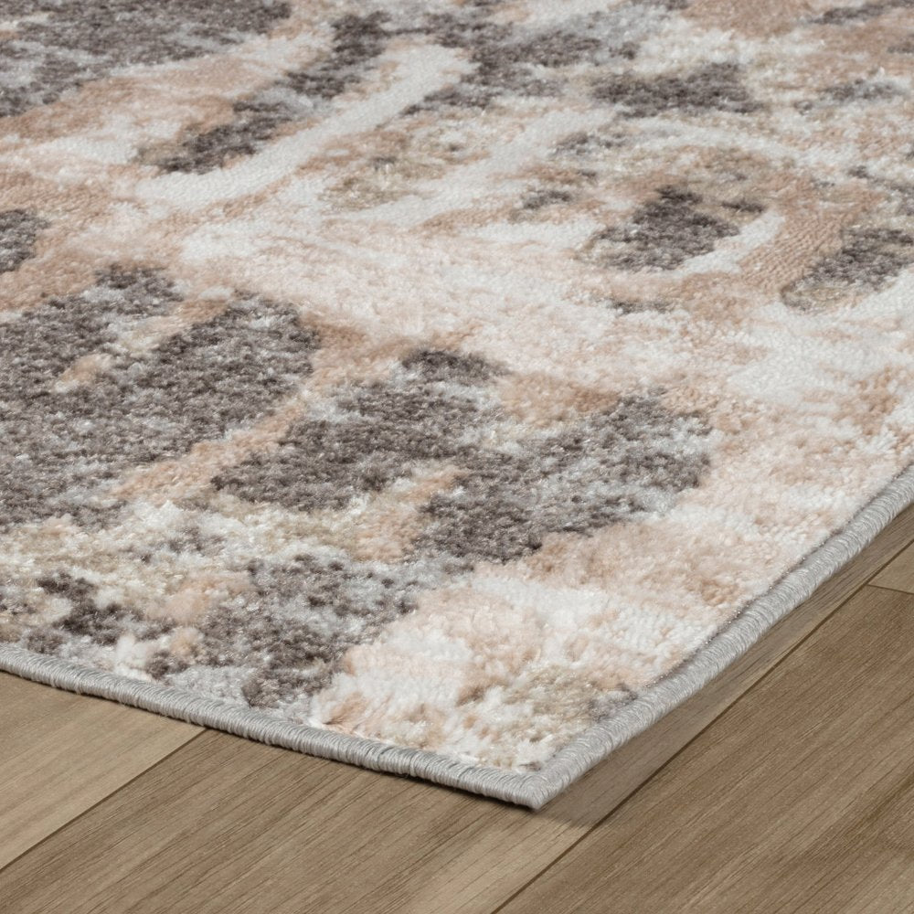 4' X 6' Beige and Brown Abstract Distressed Area Rug