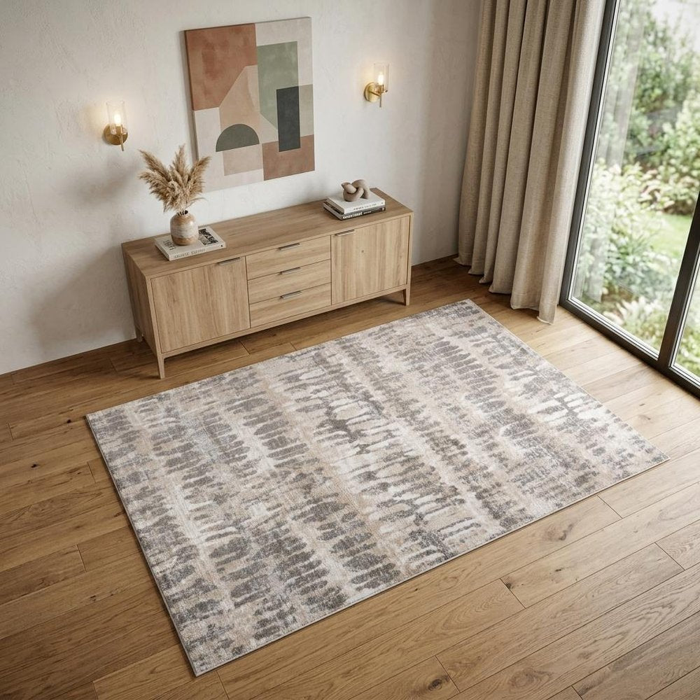 4' X 6' Beige and Brown Abstract Distressed Area Rug