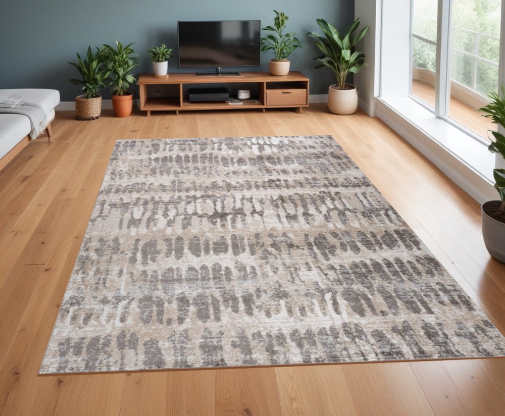 4' X 6' Beige and Brown Abstract Distressed Area Rug