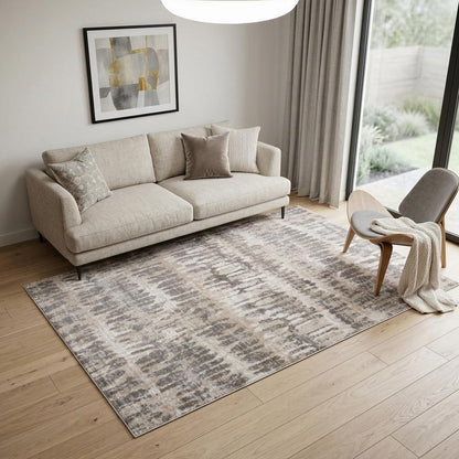 5' X 8' Beige and Brown Abstract Distressed Area Rug