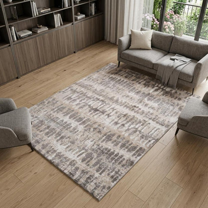 8' X 11' Beige and Brown Abstract Distressed Area Rug