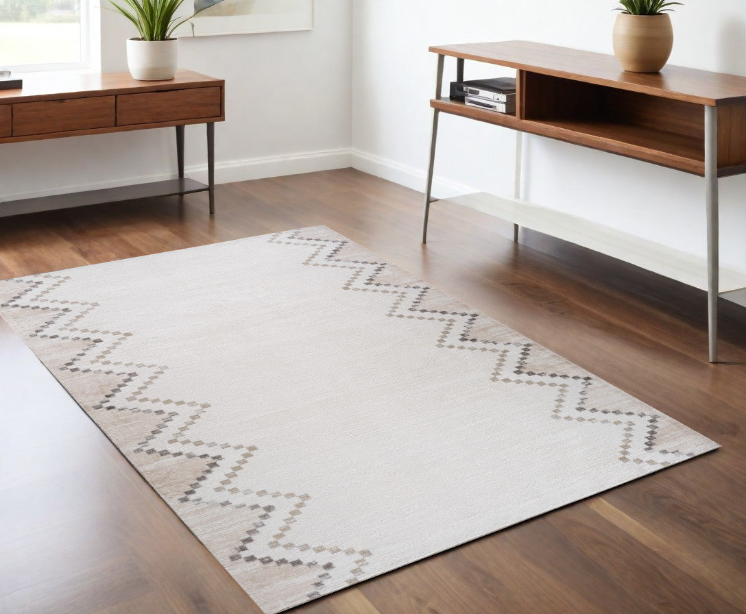 4' X 6' Beige and Brown Abstract Distressed Area Rug