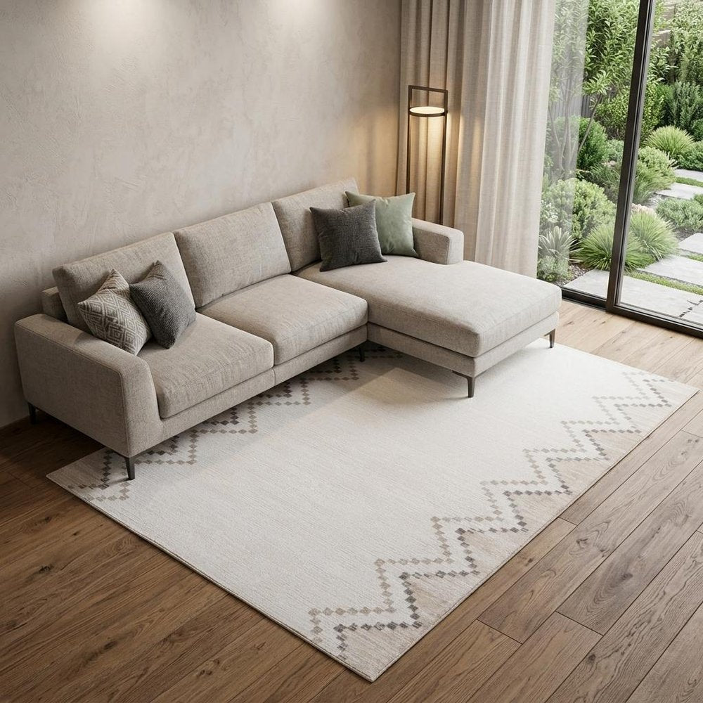 7' X 10' Beige and Brown Abstract Distressed Area Rug
