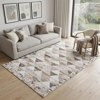 5' X 8' Beige and Brown Abstract Distressed Area Rug