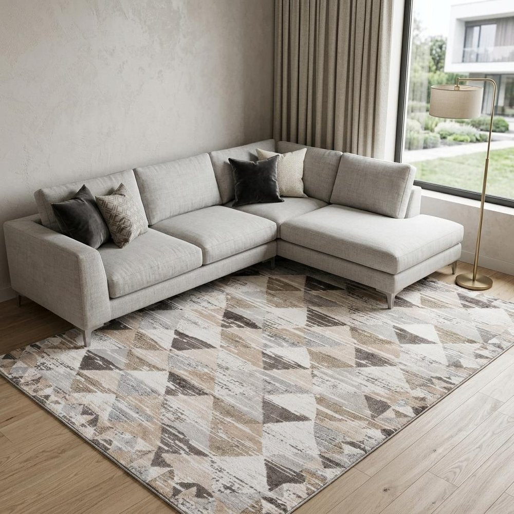 7' X 10' Beige and Brown Abstract Distressed Area Rug