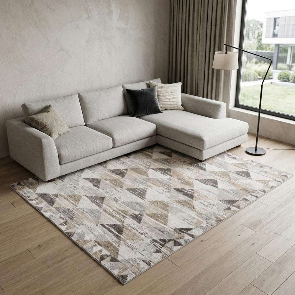 8' X 11' Beige and Brown Abstract Distressed Area Rug