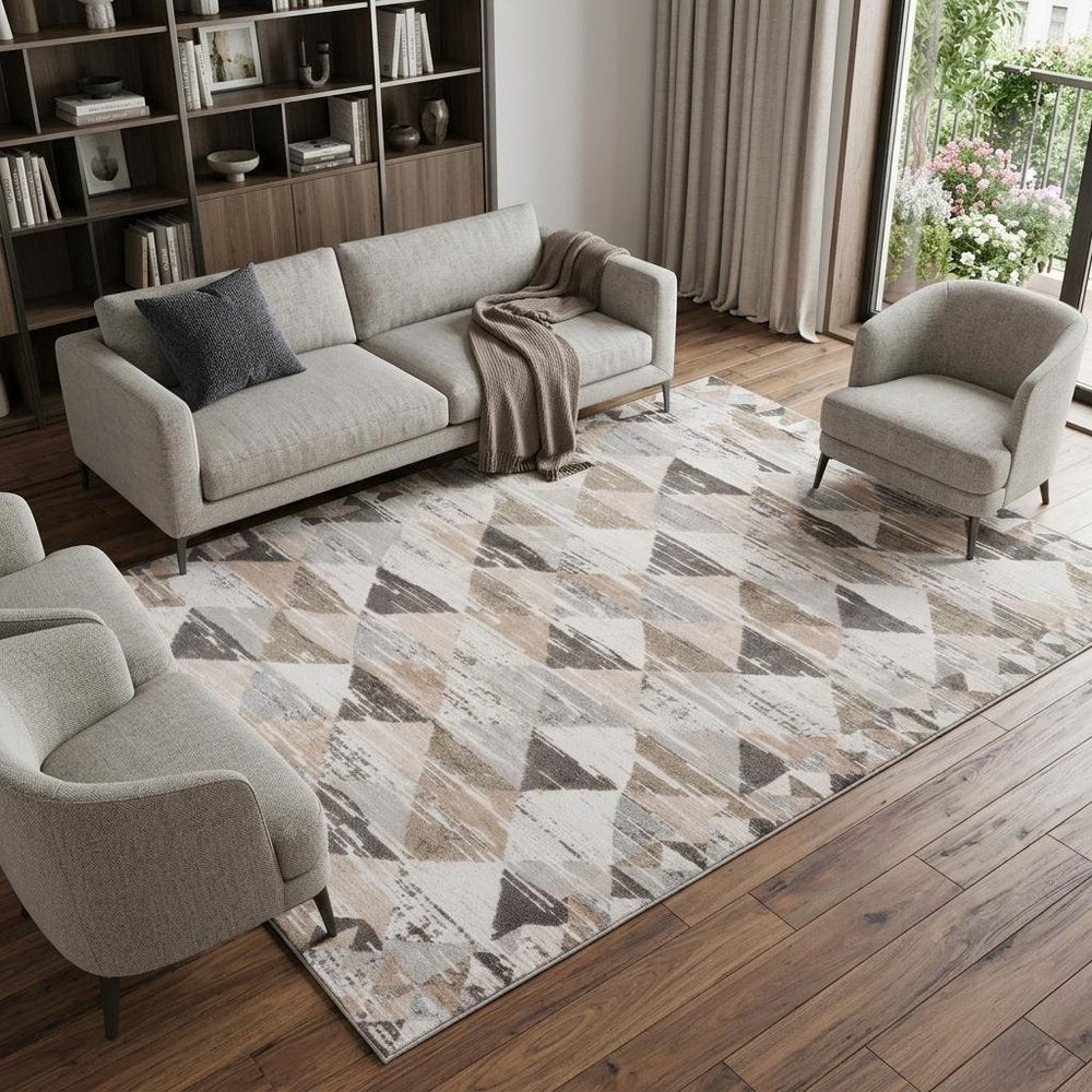 8' X 11' Beige and Brown Abstract Distressed Area Rug
