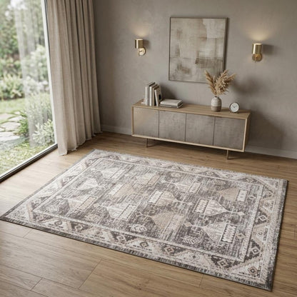 4' X 6' Beige and Brown Abstract Distressed Area Rug