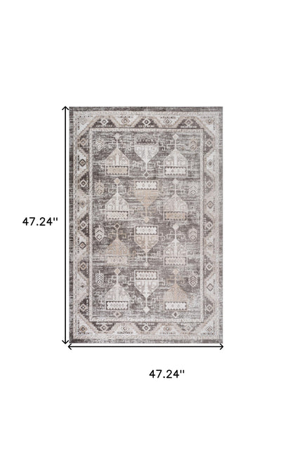 4' X 6' Beige and Brown Abstract Distressed Area Rug